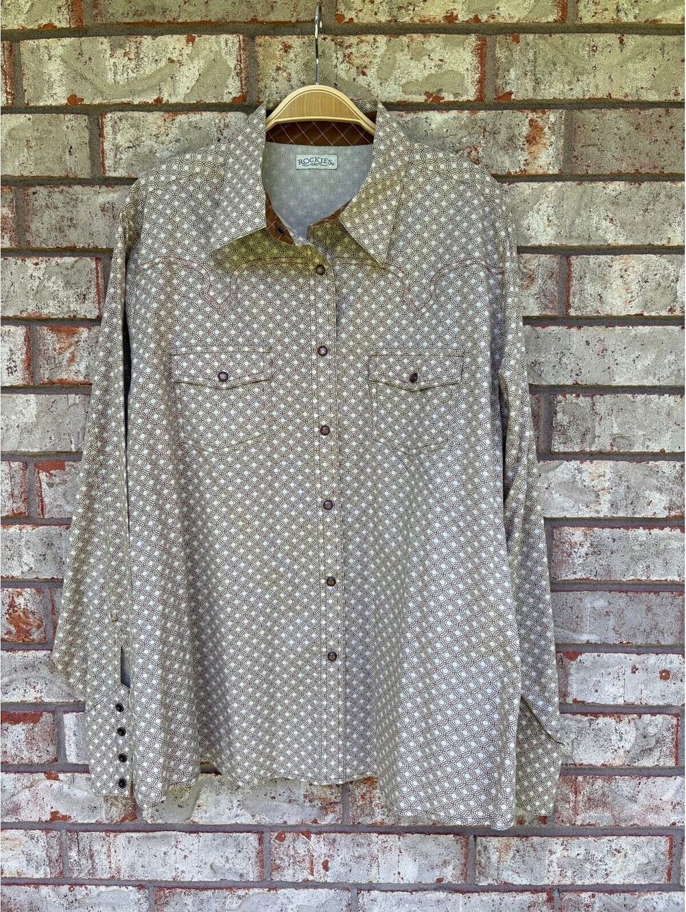 Rockies Brown Pearl Snap Mens Western Long Sleeve